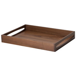 Continenta Bandeja para Servir 49x35x6,3 cm, Madera de Nogal Aceitada, Borde Alto y Asas Grandes para Transporte Seguro